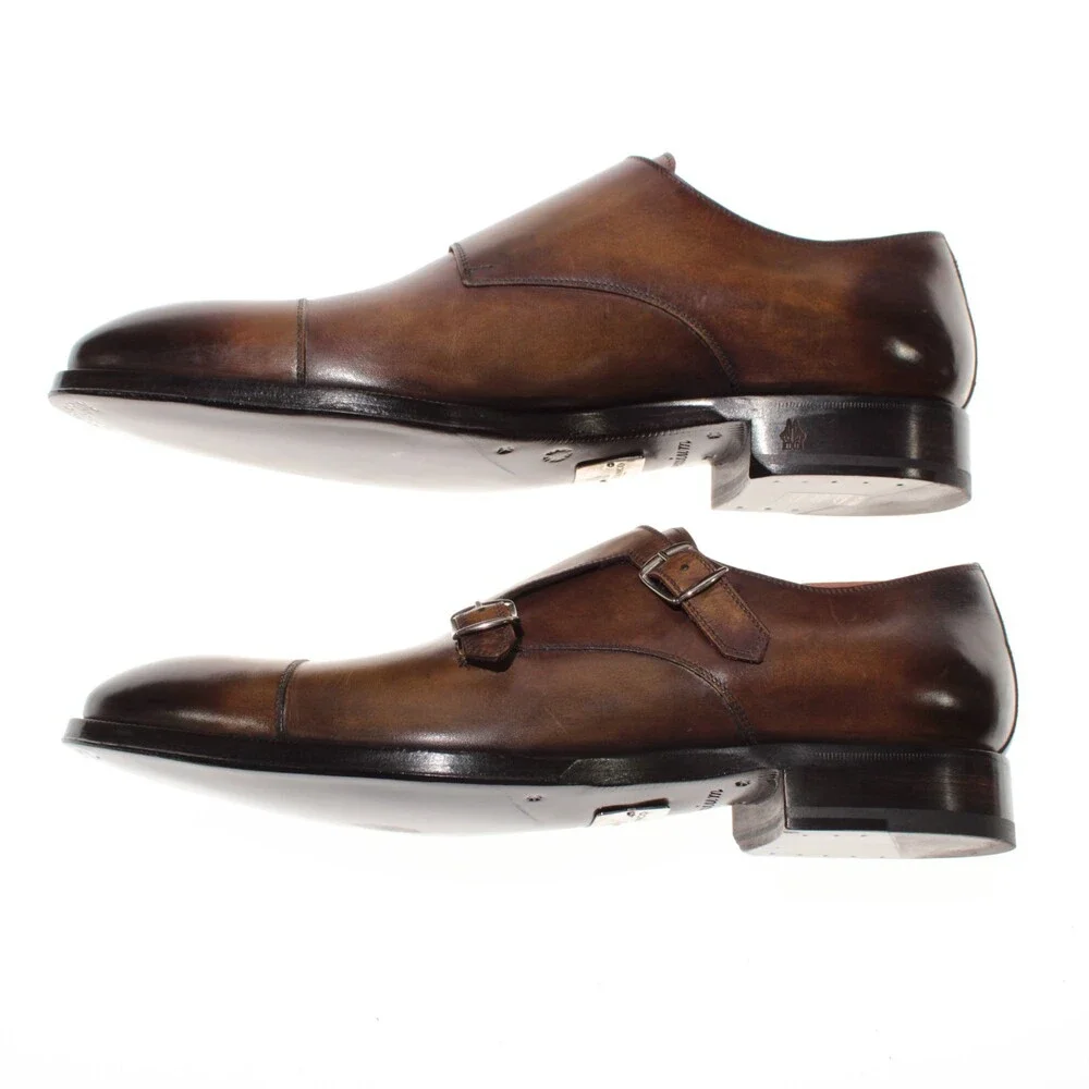 Di Bianco NWD Double Monk Strap Dress Shoes Size 10 US in Brown Leather